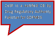 Rectangular Callout: CeSP is a notified CB by Drug Regulatory Authority Pakistan for GDPMDS